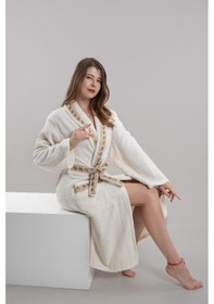 Resim Güvenal Valentis Desenli İşlemeli Kutulu Kadın Erkek Pamuk Bornoz Sabahlık Bornoz Seti Çeyiz Hediyelik 4 Çok Renkli 