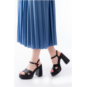 Resim P-105 Siyah Çapraz Kalın Topuklu Kadın Sandalet Renksiz 