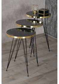 Resim Uslucan Alışveriş Zigon Sehpa Ve Orta Sehpa Kr Set Siyah Ayak Altın Bendir Tel Çok Renkli 