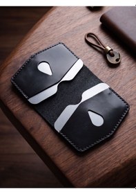 Resim Luna Luster Hakiki Deri Minimalist Dikey Kartlık Cüzdan - Damla Kesim Siyah Drc62 Gri 