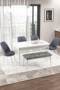 Resim Canisa Concept Via Serisi Açılabilir Mutfak Masası Takımı Beyaz Masa 4 Füme Sandalye 1 Zebra Desen Bench 