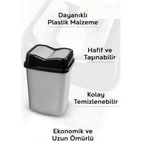 Resim Gri 10 Litre Çift Kapaklı Plastik Çöp Kovası, Ev, Ofis, Banyo ve Mutfak Için Mükemmel Seçim 