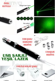 Resim Janva Usb Şarjlı Voltran Yeşil Lazer Kalem Başlıklı Yeşil Lazer Pointer Turbo Işın Yeşil Laser Pointer 