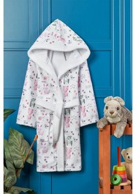 Resim Happy Animals Dijital Baskılı Çocuk Bornozu Pembe - Beyaz 