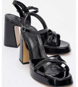 Resim Luvishoes Luvi Shoes Lello Siyah Rugan Kadın Platform Topuklu Ayakkabı Siyah Rugan 