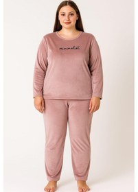 Resim Pemilo Kadın Büyük Beden 13213 Uzun Kol Kadife Pijama Takımı Pudra Pudra 