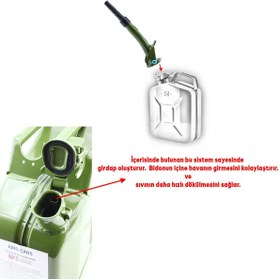 Resim NZB Metal Benzin Bidonu 20 Litre Akaryakıt Mazot Sıvı Taşıma Doldurma Depolama Bidonu + Aktarma Borusu 