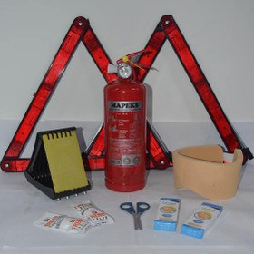 Resim KKDAVM Üçgen Trafik Ve Ilkyardım Seti Mapeks Yangın Tüpü Takoz Reflektör Buz Kıracağı Lüks Set 