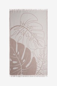 Resim Monstera Yaprağı Jakarlı Peştemal Bej, Taşıma Çantalı 