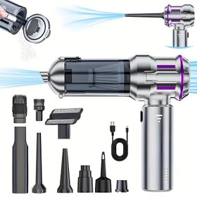 Resim Yeni Kablosuz Üfleme ve Emme Entegreli Toz Alma El Tipi Yüksek Güçlü Çok Fonksiyonlu Araba Vakum Temizleyici - Arabalar ve Ev Kullanımı İçin Uygun - USB Şarjlı Kompres Hava Toz Çıkarıcı, Saç Kurutma Makinesi ve Fırçasız Motorlu Pompa ile Arabalar, Evler, Ofisler, Kamp için 