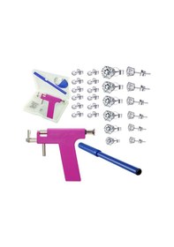 Resim Folinda Stainless Steel Ağırlıksız Kulak Delme Aleti Seti - 12 Çift Zirkon Ve Paslanmaz Çelik Küpe - Mor Paket 