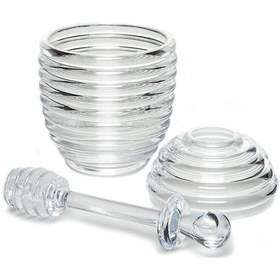 Resim Helezon Kaşıklı Bal Kavanozu 3 Parça Kovan Şekilli Bal Kavanoz 