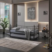 Resim Daily Yavrulu Karyola Daybed Tek-Çift Kişilik Metal Karyola Siyah 