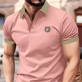 Resim Erkekler için Baskılı Geyik Logolu Siyah Gömlek - Nefes Alabilen Polyester, Normal Kesim, Kısa Kollu, Düğmeli Yaka, Golf, Tenis, İş Görünümlü Günlük ve Dış Mekan Rahatlığı İçin Mükemmel, Golf Gömleği 