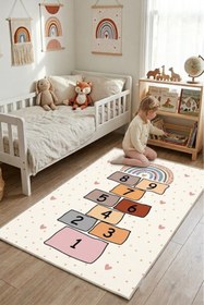 Resim NORELLAHOME NORELLA HOME Pastel Seksek Oyun Halısı Kaymaz Taban Yıkanabilir Çocuk Odası Halısı 