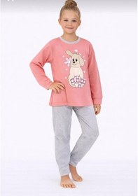 Resim Kız Çocuk Baskılı Uzun Kollu Pijama Takımı Sevimli Ev Giyimi-8408- Pembe 