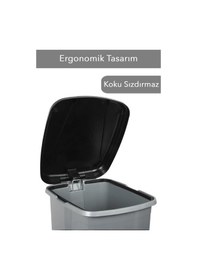 Resim Pedallı Gri Banyo Mutfak Çöp Kovası Siyah Kapaklı Slim Pedallı Çöp Kovası 25litre Gri 