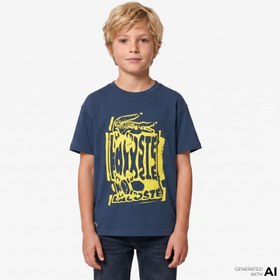 Resim Lacoste Çocuk Bisiklet Yaka Baskılı Lacivert T-Shirt 
