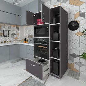 Resim Kenzlife fırın dolabı makbule gri 180*90*56 mutfak çekmeceli ayaklı banyo kiler ofis 