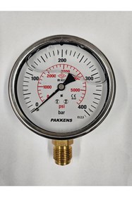 Resim Pakkens Çap 100 Alttan 400 Bar Gliserinli Manometre - 