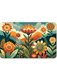 Resim Dijital Baskılı Çiçek Desenli Dekoratif Dış Kapı Önü Ve Iç Mekan Paspası Yıkanabilir Kaymaz Taban Turuncu 