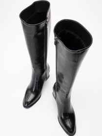 Resim LuviShoes PARADİS Siyah Cilt Kadın Kalın Topuklu Çizme 