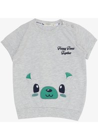 Resim Breeze Erkek Bebek Kapri Takım Sevimli Ayıcık Nakışlı 9 Ay - 3 Yaş Açık Gri Melanj 