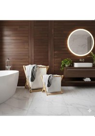 Resim Taç Ahşap Katlanır Çamaşır Sepeti 2'li Takım Ahşap 