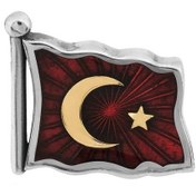 Resim Altın Sepeti Gümüş Türk Bayraklı Yaka Rozeti 