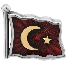 Resim Altın Sepeti Gümüş Türk Bayraklı Yaka Rozeti 