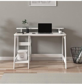 Resim Country Ergonomik Çalışma Masası, Modern Bilgisayar Masası - Beyaz 