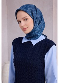 Resim BELLİ Çiçek Desen İpek Twill Eşarp 4208d01 Lacivert - 51 