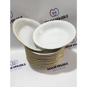 Resim Porland Porselen Altın Yaldız 12 Adet 19 cm Çukur Yemek Tabak 