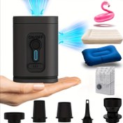 Resim Açık Kamp Elektrikli Şişme Pompası, Vakumlu Sıkıştırma Poşetleri için Taşınabilir Hava Pompası, Vakumlu Sıkıştırma Paketi, Şişme Koltuk, Hava Yastık Yatağı, Tekne, Yüzme Halkası Mini Hızlı Şişme Siyah Sürüm, 5 Nozul ile Şarj Edilebilir Pil, 30W 