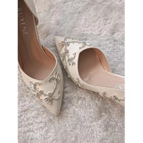 Resim Ruxene Lavien Kadın Gümüş Taş İşlemeli Beyaz Stiletto 8cm El Emeği Gelin Ayakkabısı 