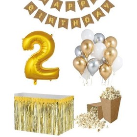 Resim 2 Yaş Kraft Gold Balon Rakam Folyo Banner Mısır Kutusu Masa Ete 