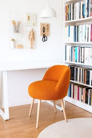 Resim WEBPANYA MOBİLYA X Large Turuncu Tedy Kumaş Dekoratif Berjer Puf Makyaj Masası Pufu 