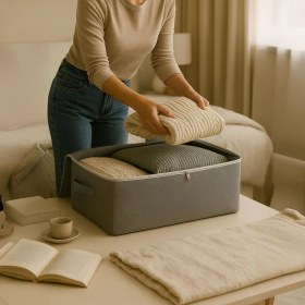 Resim Storemax Karaworksell Deconox 4 Adet Büyük Boy Bazaaltı Kalın Kumaş Hurç | Kazak Yastık Çok Amaçlı Yatakaltı Düzenleme Hurcu Gri (64CMX45CMX20CM) 