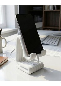 Resim Masaüstü Kaymaz Taban Telefon Ve Tablet Standı - Kulaklık Ve Not Kağıdı Bölmeli-kiremit Beyaz 