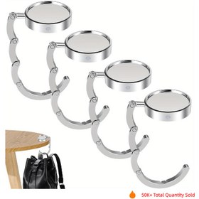 Resim 4 adet metal çanta askısı, katlanabilir, kaymaz, benzersiz, çok amaçlı, masa ve cüzdan tutucular 