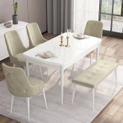 Resim Canisa Concept Are Serisi 80 x 132 cm Açılabilir Benchli Mdf Beyaz Mutfak Masa Takımı 4 Sandalye 1 Bench 
