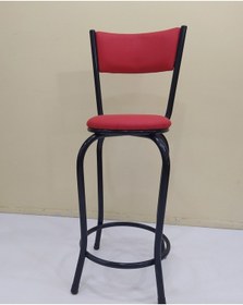 Resim Sandalye BAR Tipi Yüksek Model 1adet KIRMIZI Suni deri döşem Metal Transmisyon Çelik SİYAH El Yapım 