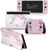 Resim Tacky Design Nintendo Switch OLED Cilt için Sevimli Tek Boynuzlu At Kaplama - Premium Vinil 3M Pembe Kawaii Nintendo Anahtarı OLED Çıkartma Seti - Konsol, Dock, Joy Con Wrap için OLED Kaplama Anahtarı 