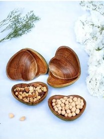 Resim Akasya-Ahşap-Bambu Kalpli Çerezlik Sosluk Kase 6 Adet 