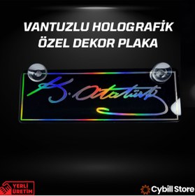 Resim CybillStore K. ATATÜRK İmzası Hologramlı Vantuzlu Parlak Siyah Dekor Pleksi Plaka 22 x 7.5 CM 