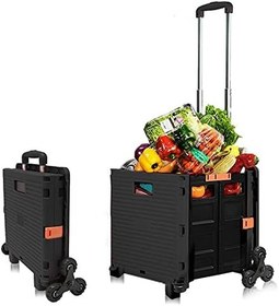 Resim Katlanabilir Merdiven Çıkabilen Market Taşıma Arabası 40 kg (Siyah) 