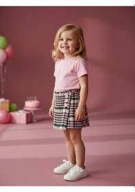 Resim Zekids Kız Bebek Kazayağı Desenli Şort Etek-16541 Pembe 