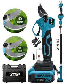 Resim POWER BLACK Germany Teleskopik Şarjlı Ağaç Dal Kesme Budama Makası Extra Performans 