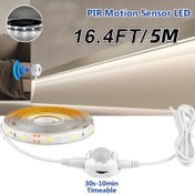 Resim 5.0 metre Hareket Sensörlü LED Şerit Işık, DC5V Otomatik Anahtarlı Esnek Beyaz LED Şerit Işık, Ayna, Dolap ve Merdivenler için Uygun 
