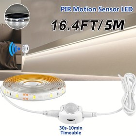 Resim 5.0 metre Hareket Sensörlü LED Şerit Işık, DC5V Otomatik Anahtarlı Esnek Beyaz LED Şerit Işık, Ayna, Dolap ve Merdivenler için Uygun 